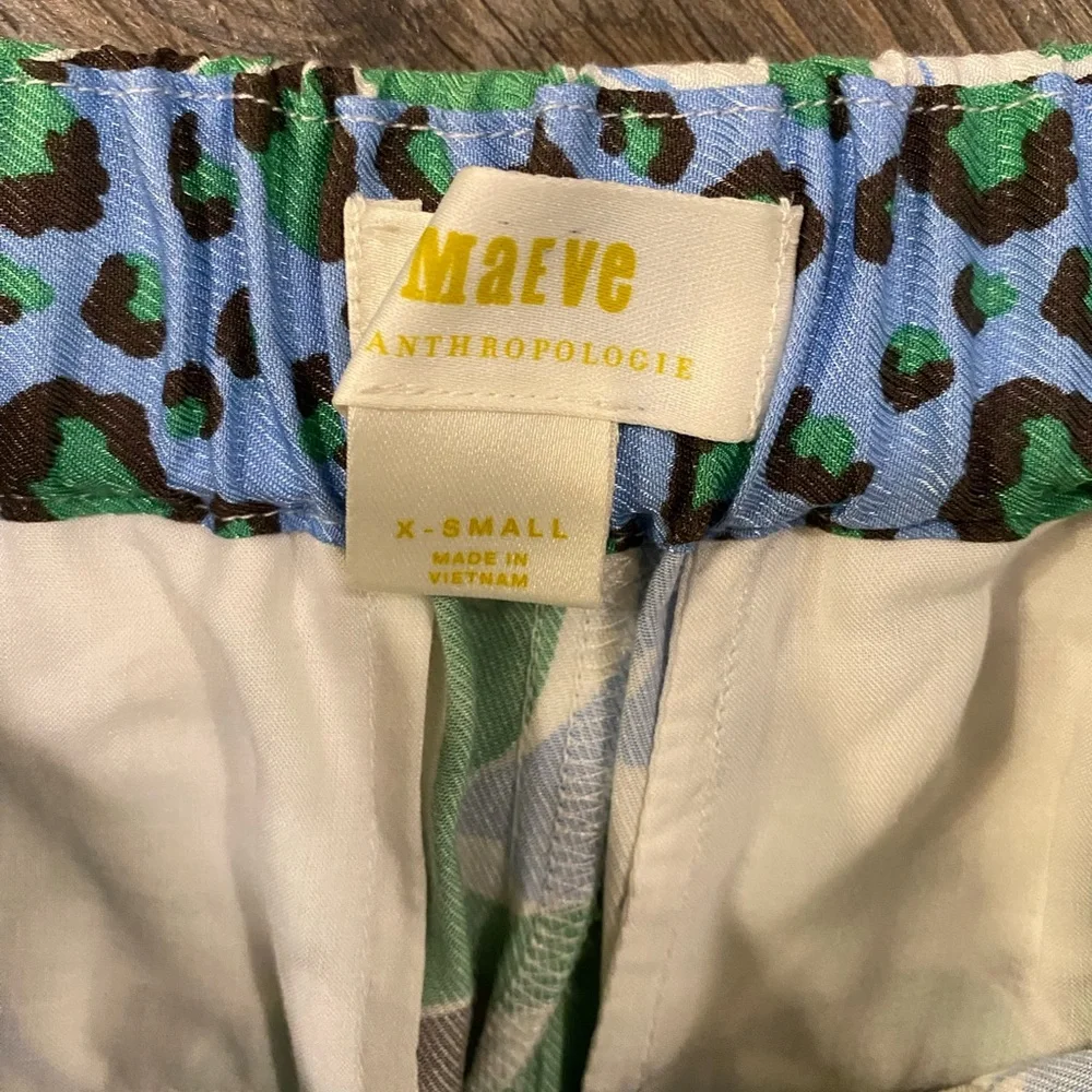 Anthropologie Maeve Cece Stripe Border Blue and Green Wide leg Pants - Picture 6 of 10